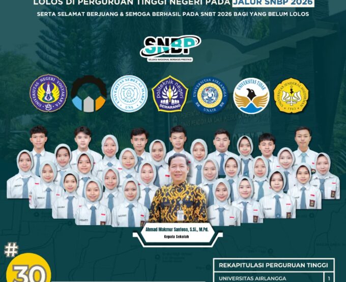 PRESTASI Membanggakan 30 Siswa LOLOS Seleksi SNBP 2026 (Alami kenaikan 50%)